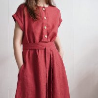 Robe chemise midi d’allaitement en lin à ceinture LIMPOPO