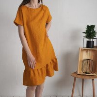 Robe rétro en lin à volant MAMORE
