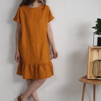 Robe rétro en lin à volant MAMORE