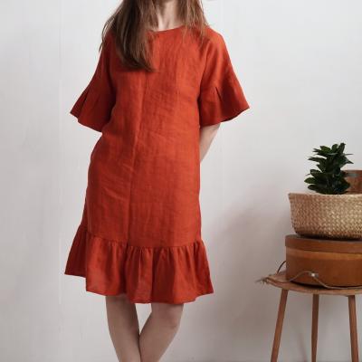 Robe rétro en lin à manches volantées SALADO