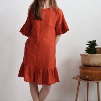 Robe rétro en lin à manches volantées SALADO
