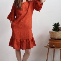 Robe rétro en lin à manches volantées SALADO