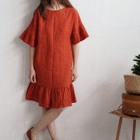 Robe rétro en lin à manches volantées SALADO