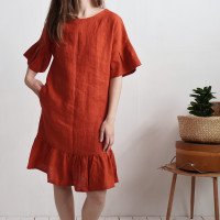 Robe rétro en lin à manches volantées SALADO