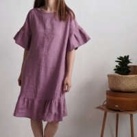 Robe rétro en lin à manches volantées SALADO