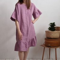 Robe rétro en lin à manches volantées SALADO