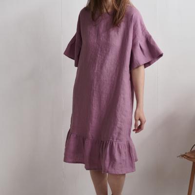 Robe rétro en lin à manches volantées SALADO