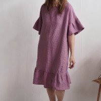 Robe rétro en lin à manches volantées SALADO