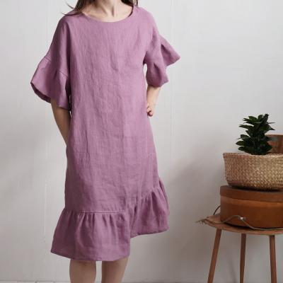 Robe rétro en lin à manches volantées SALADO