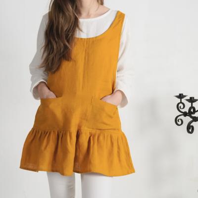 Robe tablier courte en lin à volant IGUACU