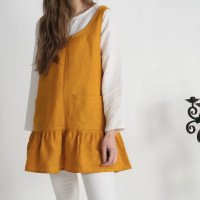 Robe tablier courte en lin à volant IGUACU