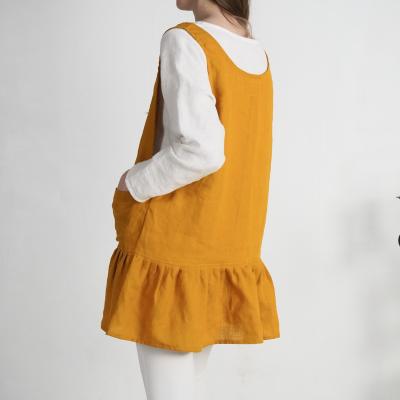 Robe tablier courte en lin à volant IGUACU