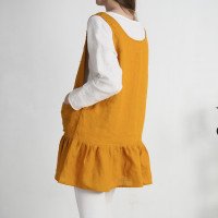 Robe tablier courte en lin à volant IGUACU
