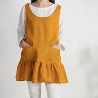 Robe tablier courte en lin à volant IGUACU