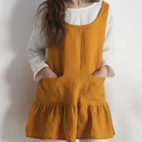 Robe tablier courte en lin à volant IGUACU