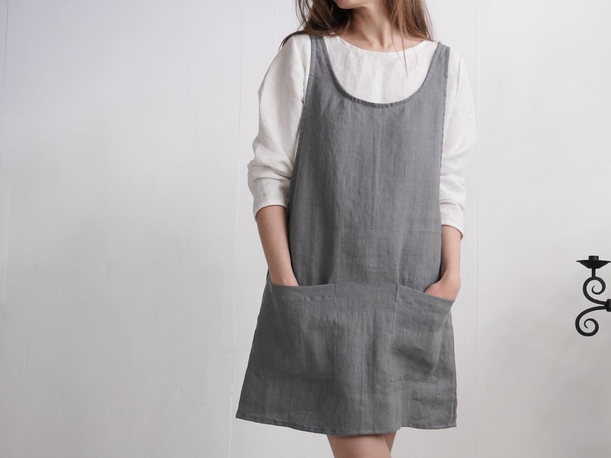 Robe tablier courte en lin ALABAMA