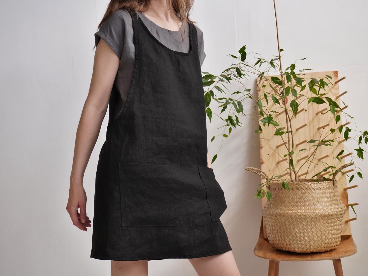 Robe tablier courte en lin ALABAMA
