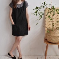 Robe tablier courte en lin ALABAMA