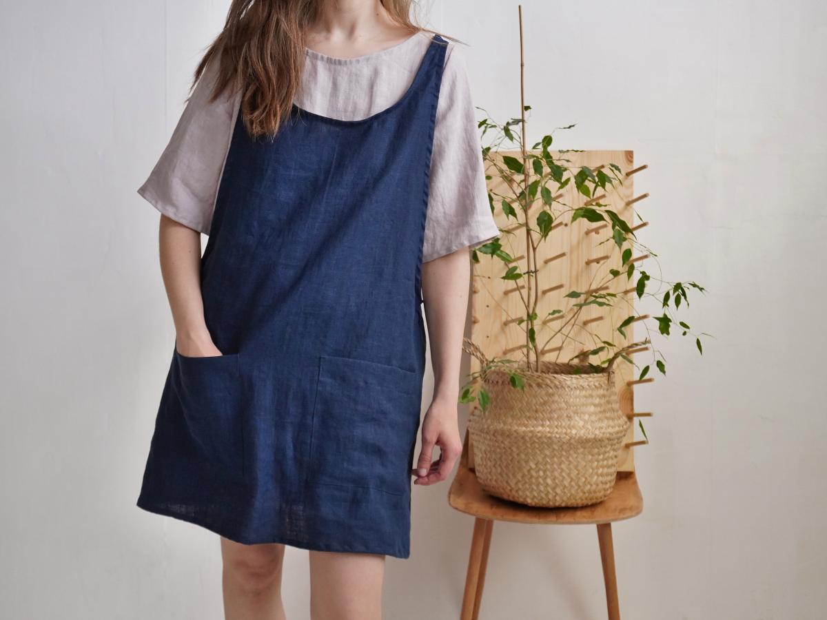 Robe tablier courte en lin ALABAMA