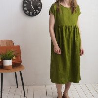 Robe longue bohème de grossesse en lin à taille empire AMAZON