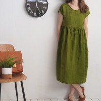 Robe longue bohème de grossesse en lin à taille empire AMAZON