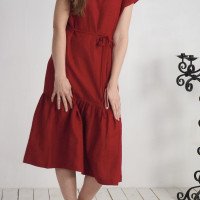 Robe longue en lin à taille basse et volant DONETS