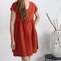 Robe courte ample en lin à col V SHATTAL