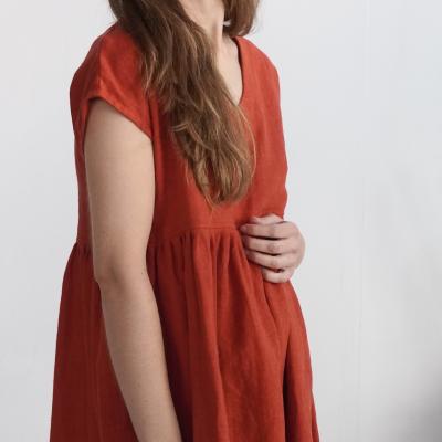 Robe courte ample en lin à col V SHATTAL