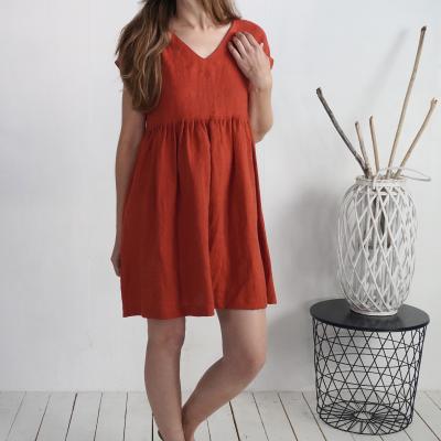 Robe courte ample en lin à col V SHATTAL
