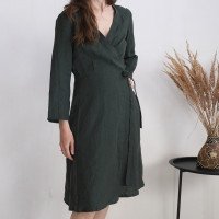 Robe midi portefeuille en lin à manches longues GAUJA