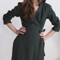 Robe midi portefeuille en lin à manches longues GAUJA