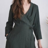 Robe midi portefeuille en lin à manches longues GAUJA
