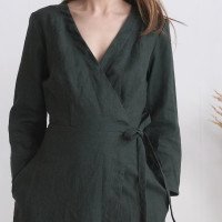 Robe midi portefeuille en lin à manches longues GAUJA