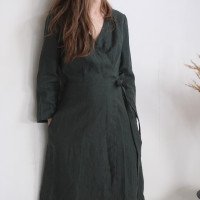 Robe midi portefeuille en lin à manches longues GAUJA