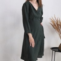 Robe midi portefeuille en lin à manches longues GAUJA