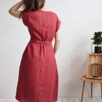 Robe chemise midi d’allaitement en lin à ceinture LIMPOPO