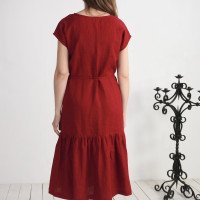 Robe longue en lin à taille basse et volant DONETS