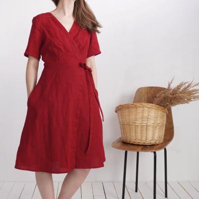 Robe midi portefeuille en lin MISSOURI
