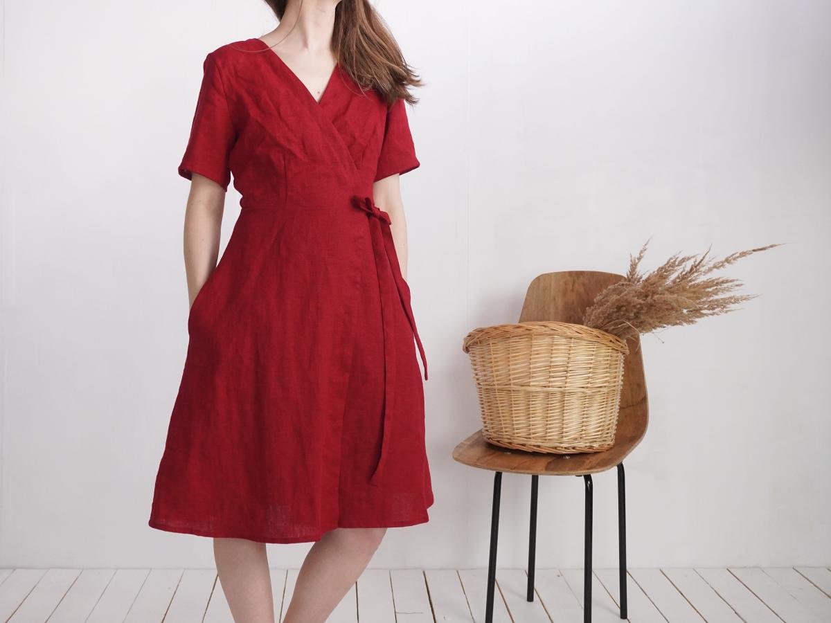Robe midi portefeuille en lin MISSOURI