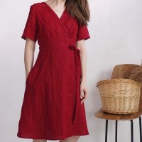 Robe midi portefeuille en lin MISSOURI