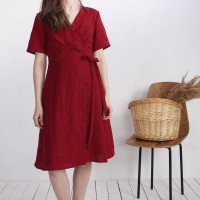 Robe midi portefeuille en lin MISSOURI