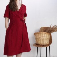 Robe midi portefeuille en lin MISSOURI