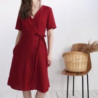 Robe midi portefeuille en lin MISSOURI