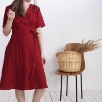 Robe midi portefeuille en lin MISSOURI