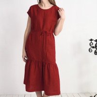 Robe longue en lin à taille basse et volant DONETS