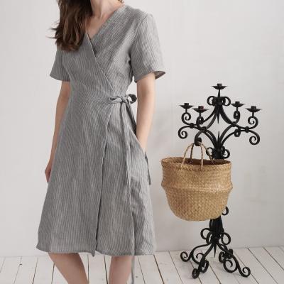 Robe midi portefeuille en lin MISSOURI