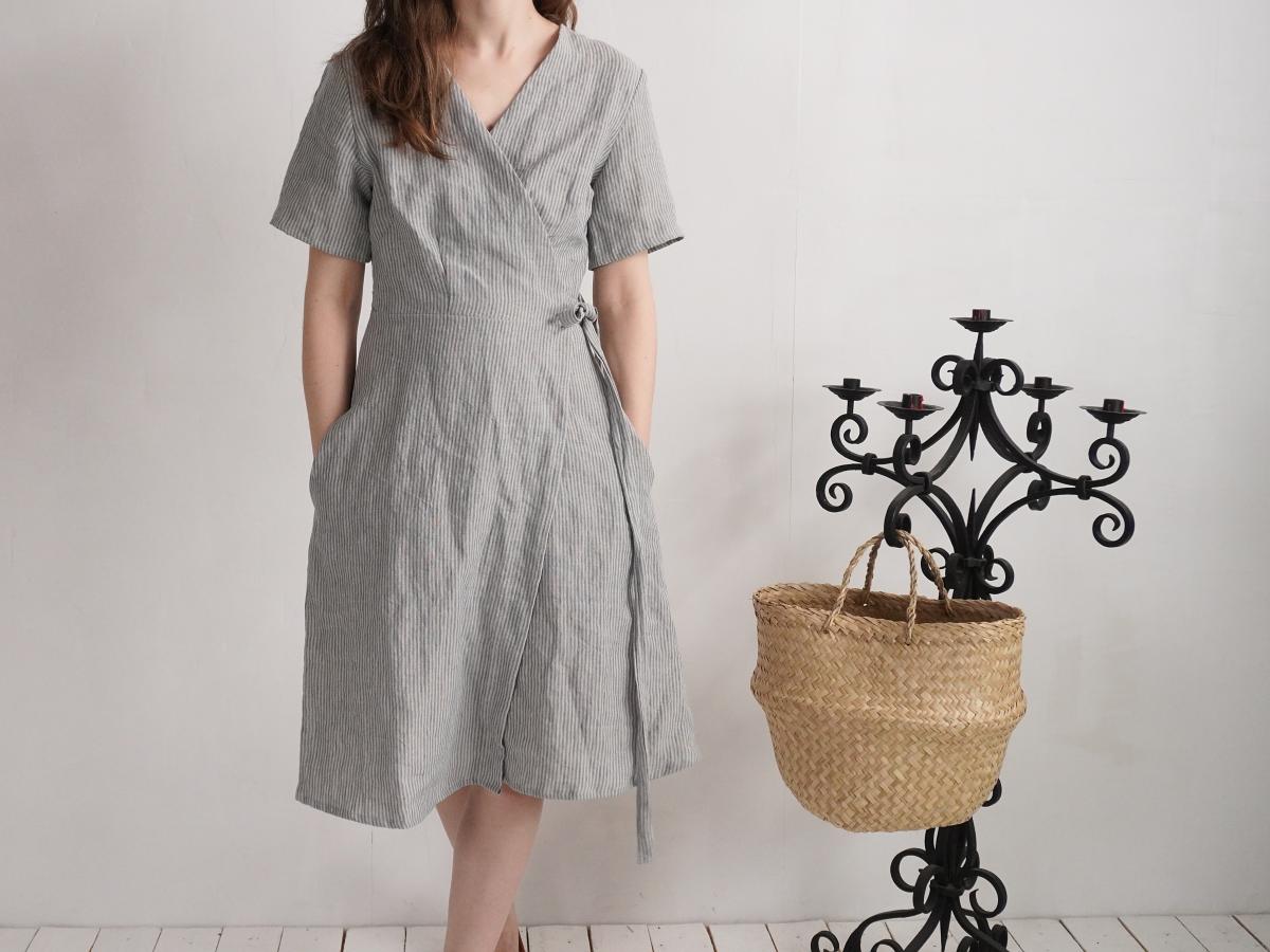 Robe midi portefeuille en lin MISSOURI