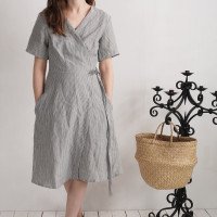 Robe midi portefeuille en lin MISSOURI