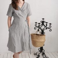 Robe midi portefeuille en lin MISSOURI