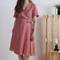 Robe de demoiselle d’honneur midi portefeuille en lin MISSOURI